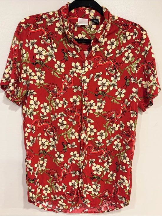 Disney Other - Disney Mulan Mushu & Cri-Kee Woven Button-Up BoxLunch Exclusive Unisex Sz Small